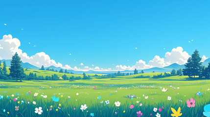 3D cartoon Spring meadow lovely pink flowers 3D natural background