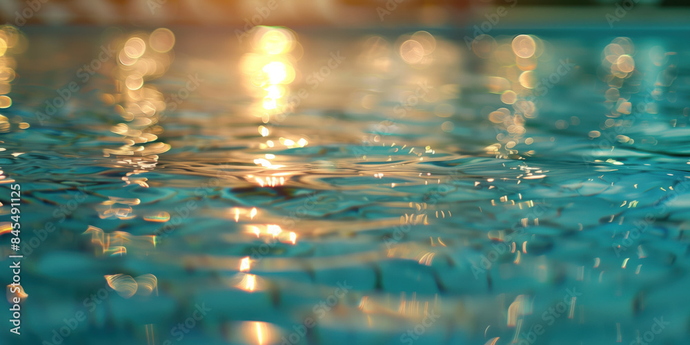 Poster abstract background with blurry lights on pool water. caustics and bokeh. created with generative ai