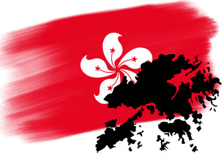 silhouette of hong kong map and flag with paint strokes