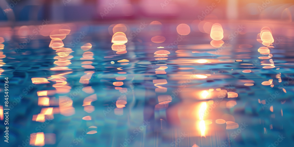 Poster abstract background with blurry lights on pool water. caustics and bokeh. created with generative ai