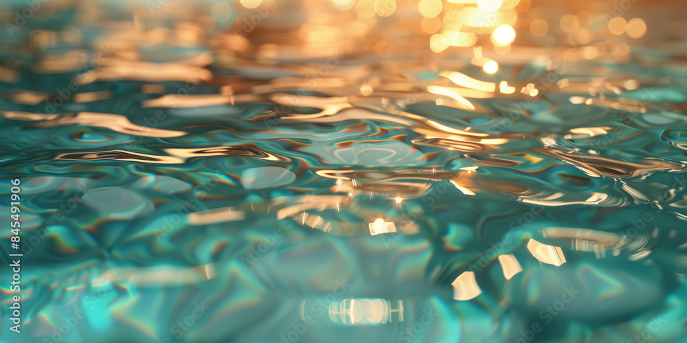 Poster abstract background with blurry lights on pool water. caustics and bokeh. created with generative ai