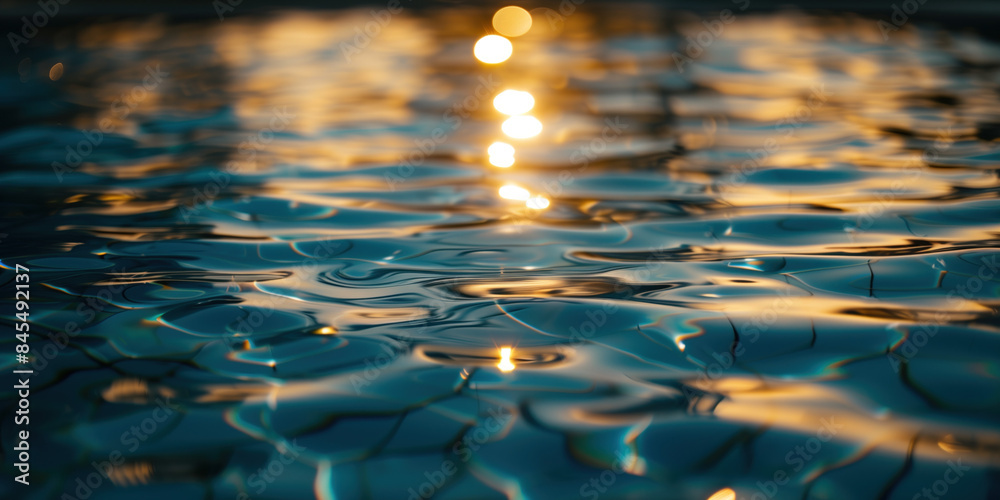 Poster abstract background with blurry lights on pool water. caustics and bokeh. created with generative ai