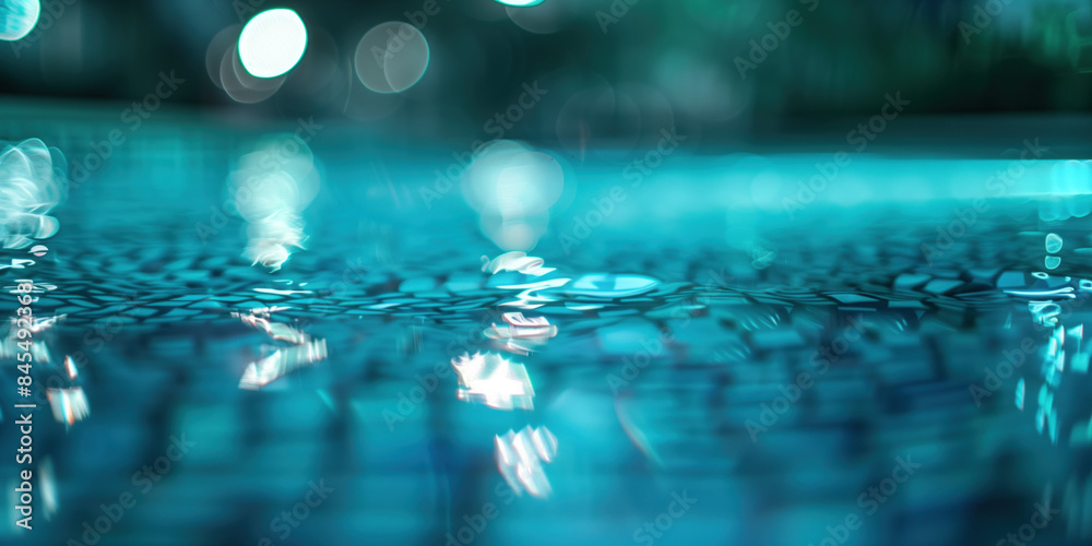 Poster abstract background with blurry lights on pool water. caustics and bokeh. created with generative ai