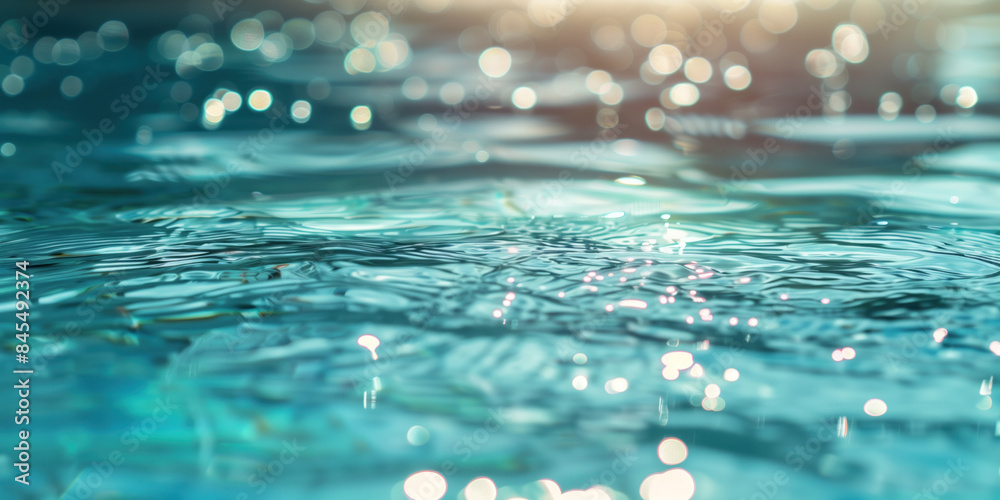 Poster abstract background with blurry lights on pool water. caustics and bokeh. created with generative ai