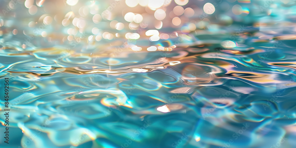 Poster abstract background with blurry lights on pool water. caustics and bokeh. created with generative ai
