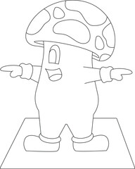 Mushroom Yoga Fitness Gymnastics Vector Graphic Art Illustration