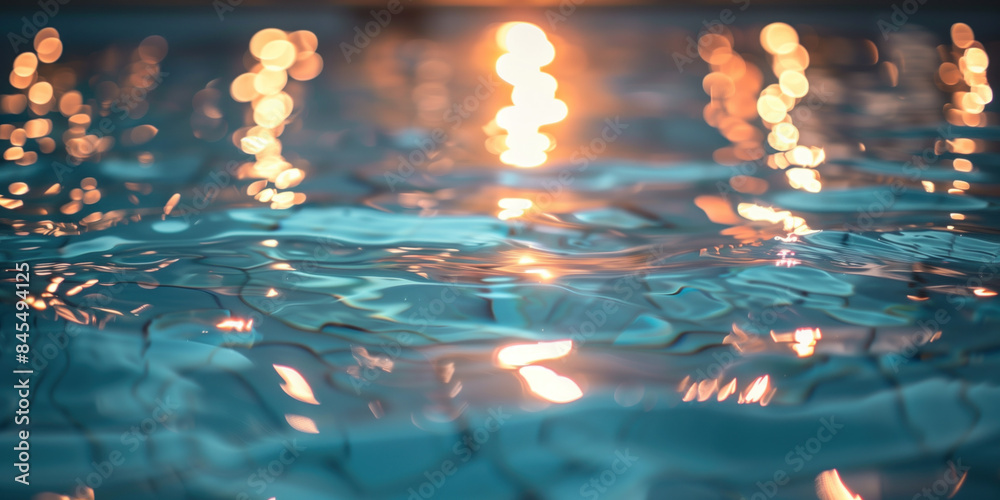 Poster abstract background with blurry lights on pool water. caustics and bokeh. created with generative ai