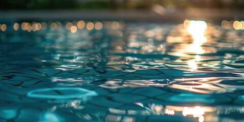 Abstract background with blurry lights on pool water. Caustics and bokeh. Created with Generative AI technology.