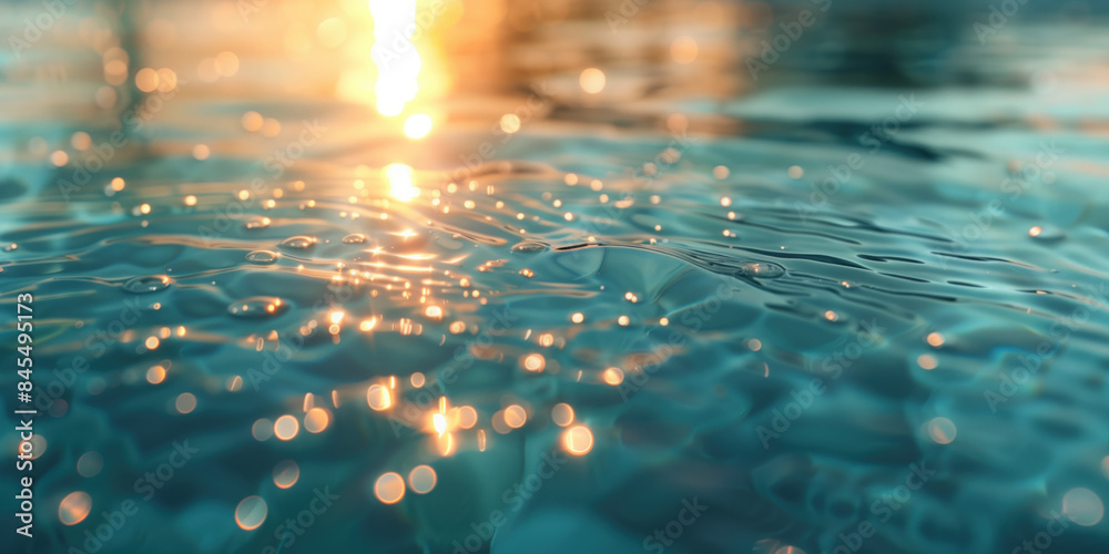 Poster abstract background with blurry lights on pool water. caustics and bokeh. created with generative ai