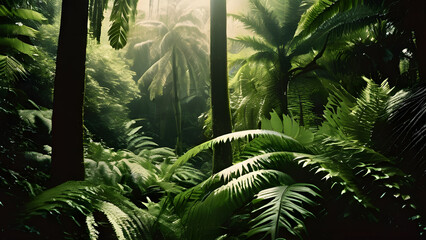 Obraz premium Into the Unknown: Mossy Jungle Path Disappears into Dense Greenery.