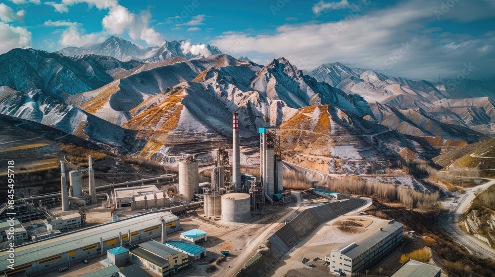 Wall mural aerial view of cement plant in mountains - Wall murals