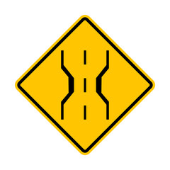Narrow bridge sign. Warning road sign. Diamond road sign. Rhombus road sign. Careful on the narrow bridge. Two lane bridge.