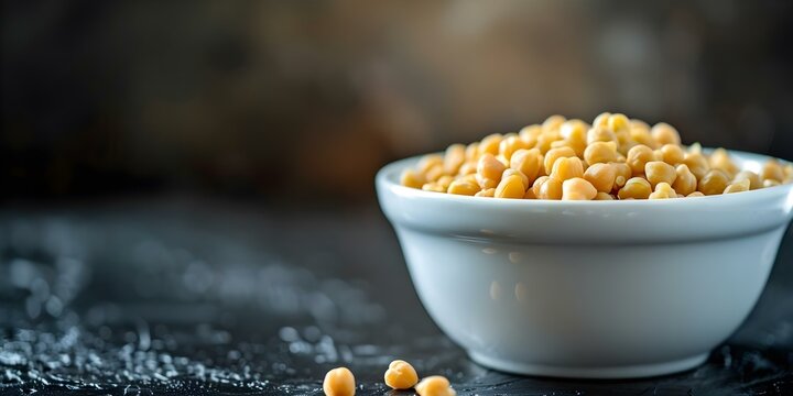 Macro Shot of Organic Small Chickpeas in a White Ceramic Bowl. Concept Macro Photography, Organic Chickpeas, Small bowl, White ceramic, Food photography