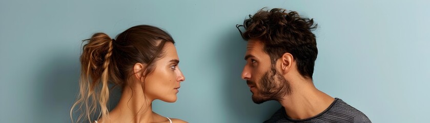 Fototapeta premium Tense Expressions of a Couple in Silent Argument Emotions and Body Language Concept