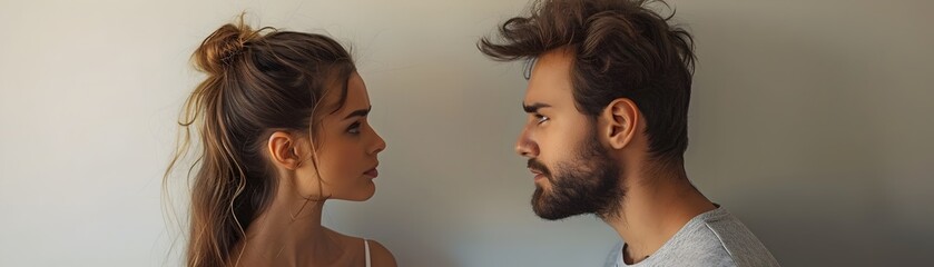 Fototapeta premium Tense Couple in Heated Yet Silent Argument Emotions and Expressions Concept with Copy Space