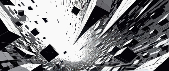an abstract black and white image of cubes