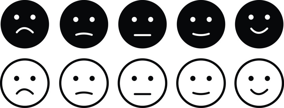 Sad Emoticon Icon set, Realistic Emoji faces, Emojis flat style. face neutral blame, tears, happy smiley faces reactions, isolated in transparent background for emoticon characters design collection.