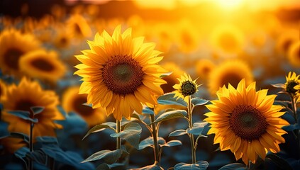 Sunflower Serenade: A Vibrant Bloom Radiating Warmth on a Sunny Day Amidst Lush Green Fields