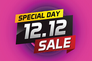 Obraz premium 12.12 Special day sale word concept vector illustration with ribbon and 3d style for use landing page, template, ui, web, mobile app, poster, banner, flyer, background, gift card, coupon