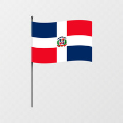 Dominican Republic flag on flagpole. Vector illustration.