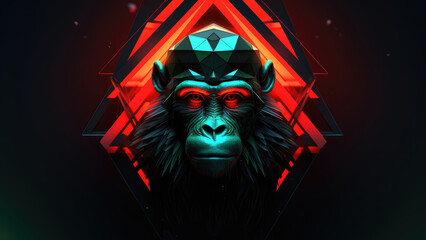 Futuristic Neon Monkey Head Art with Glowing Effects

