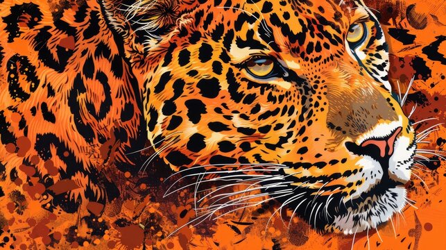 Express your style with a girly leopard skin pattern featuring orange and brown graffiti drawings vibrant tones akin to a cartoon painting and the striking beauty of a jaguar print imbued w