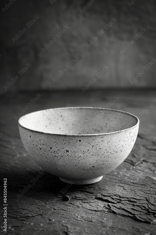 Poster simple image of an asymmetrical handmade bowl, emphasizing its artistic flaws,
