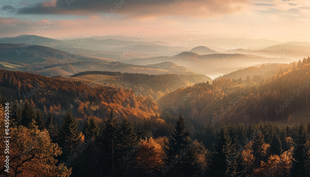 Canvas Prints a beautiful mountain range with trees in autumn colors
