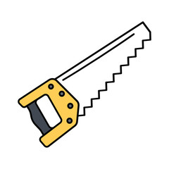 carpentry hand saws concept, cross-cut panel pruning saw with teeth vector outline design, Industrial EquipmentSymbol, 1st of May Sign,  International Workers Day stock illustration