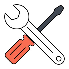 Gas Spanner cross with Screwdriver concept, Single Open End Spanner vector outline design, Industrial EquipmentSymbol, 1st of May Sign,  International Workers Day stock illustration