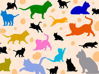 Pattern cats doodle sketch outline vector background illustration.Cute vintage design for wallpaper, wrapp, textile, fabric and banner.
