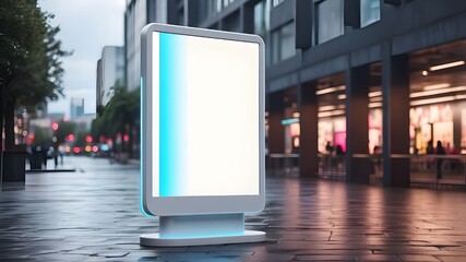 futuristic contemporary information signboard neon screen as a menu smart kiosk machine or touchscreen interactive blank white billboard as a mockup template for street advertising