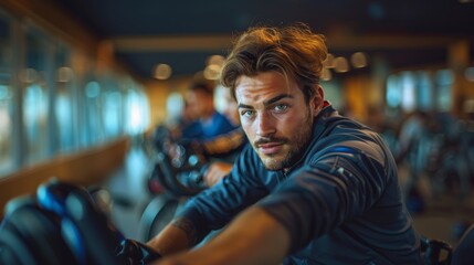Fit Young Man in Sportswear Working Out on a Stationary Bike in the Gym
