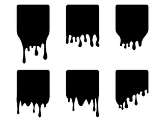 Set of drip square labels. Paint drip stickers. Black paint liquid. Black inkblot