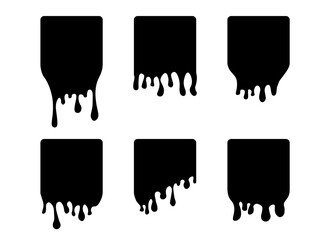 Set of drip square labels. Paint drip stickers. Black paint liquid. Black inkblot