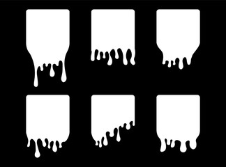 Set of drip square labels. Paint drip stickers. White paint liquid. White inkblot