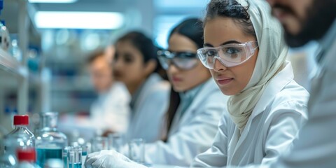 Diverse group of scientists working in modern laboratory