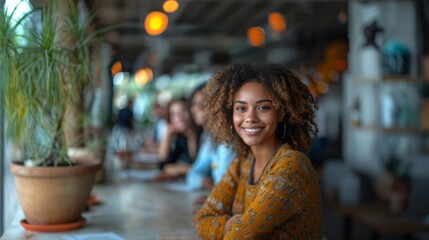 Smiling Diverse Businesswoman in Meeting, Relaxed Office Environment