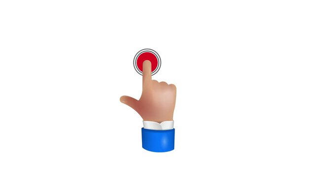 A cartoon hand with a raised thumb presses a button.
