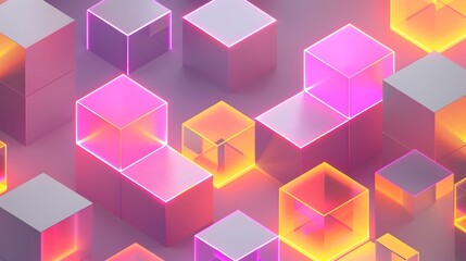 Vibrant 3D Geometric Cube Shapes in Gradient Abstract Composition