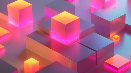 Vibrant 3D Geometric Cubes and Shapes in Colorful Digital