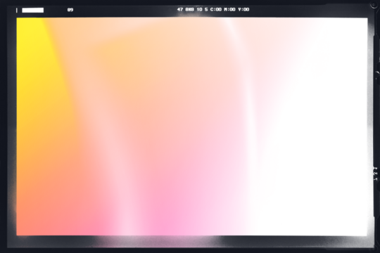 Retro photo film frame of a middle format camera with yellow and red light leak on transparent background. Template for design, vintage film effects, and color grade	