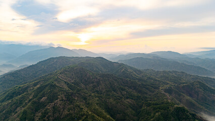Obraz premium Morning green mountain landscape with with cloud.