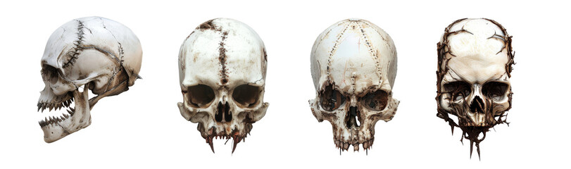 set of Horror skulls on transparent background