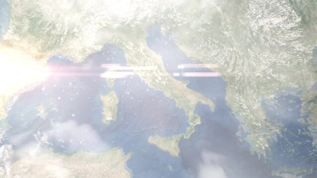 Zoom in from space and focus on Fondi, Italy. 3D Animation. Background for travel intro. Elements of this image furnished by NASA	