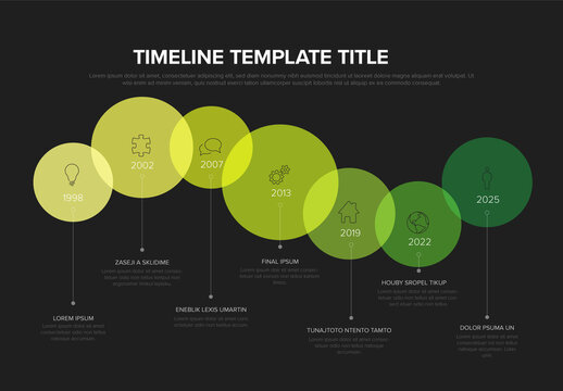 Green color circles on the time line - multipurpose dark infographic timeline template
