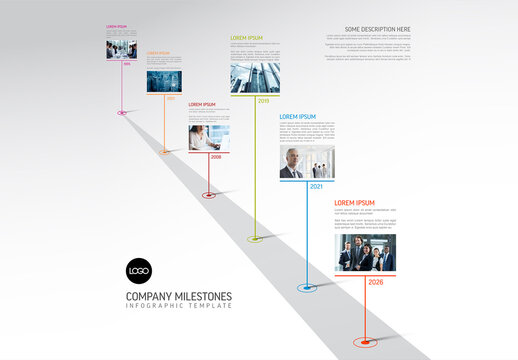 Modern road timeline template with some content blocks with sample photo placeholders