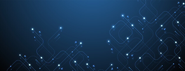 Abstract background with technology circuit board texture. Modern electronic motherboard texture. Engineering and communication concept for header, web banner, website, presentation.