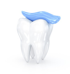 Tooh with brushing paste. Dental concept, 3D illustration