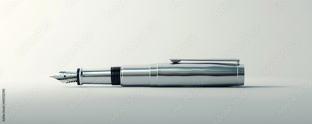 Wall mural Isolated silver fountain pen on white background mockup, 4K hyperrealistic photo